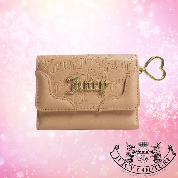 Juicy Couture Nude Pink Wallet Blush Rhinestone Logo Heart Keychain Y2K Barbie - Picture 1 of 12